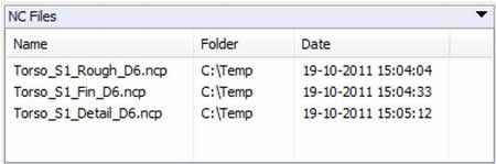 Окно файлов NC отображает список файлов программ ЧПУ (NC program)