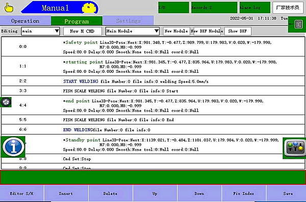 Инструкция MIG MAG сварка роботом Borunte 6.1.3 Пример программы робота для сварки в режиме "Рыбья чешуя" Fish 